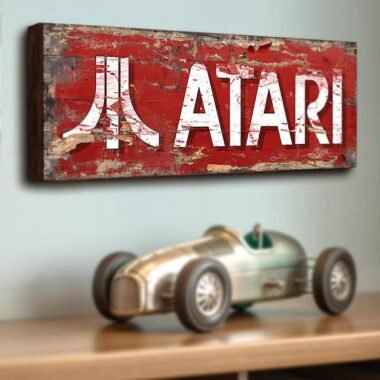 Atari retro arcade gaming wooden sign. Retro Game Signs.