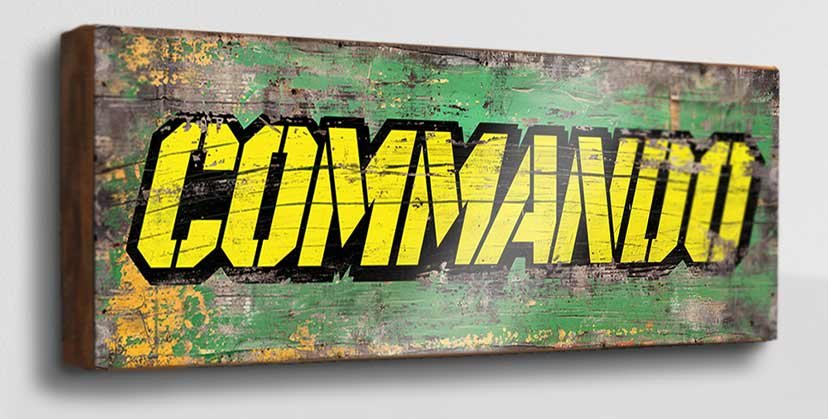 Commando classic arcade run and gun video gaming sign