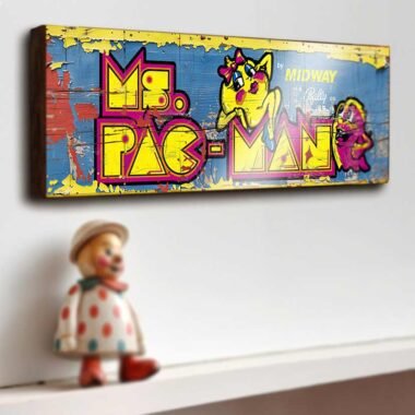 Ms Pac-Man retro style gaming sign. Ms Pacman wooden sign