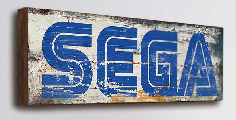 Retro style Sega arcade game wooden sign