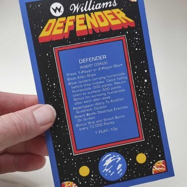 Defender instruction card. Retro Game Signs