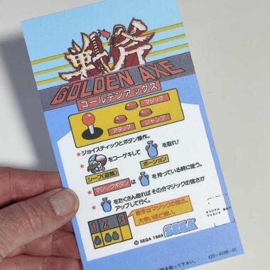 Golden Axe arcade game instruction card. Retro game signs