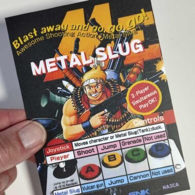 Metal Slug arcade game instruction card. Retro game signs