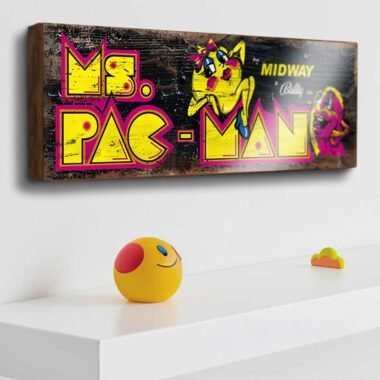 Ms. Pac-Man Retro Game Sign. This sign brings to life the nostalgic graphics and vibrant colors of the beloved classic game