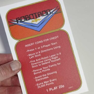 Robotron arcade game instruction card. Retro game signs