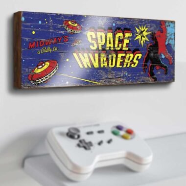 Space Invaders retro style arcade game sign. Handmade in the UK