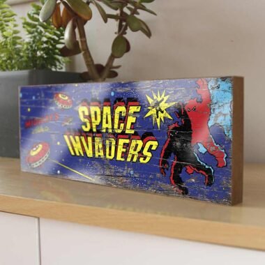 Space Invaders retro style arcade game sign. Handmade in the UK