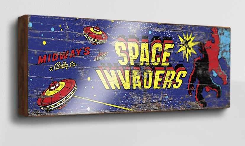 Space Invaders retro style arcade game sign. Handmade in the UK